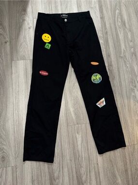 Airwalk Black Cargo Pants with Colorful Patch Accents